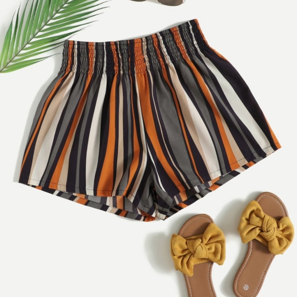 SHEIN VCAY Shirred Waist Striped Colorblock Shorts XS